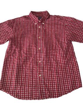 Vintage Gap Shirt Boys XXL Red Plaid Seersucker Button Preppy Patriotic Holiday